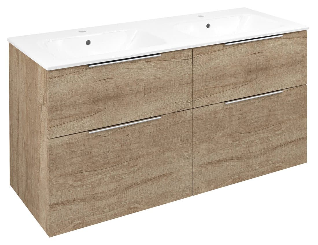 CIRASA szafka umywalkowa z podwójną umywalką 121x66x46cm, dąb alabama