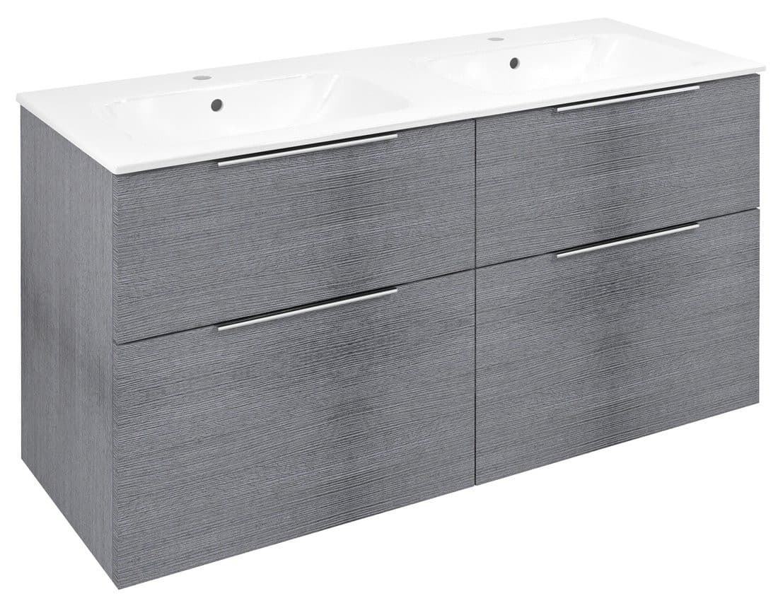 CIRASA szafka umywalkowa z podwójną umywalką 121x66x46cm, srebrny dąb