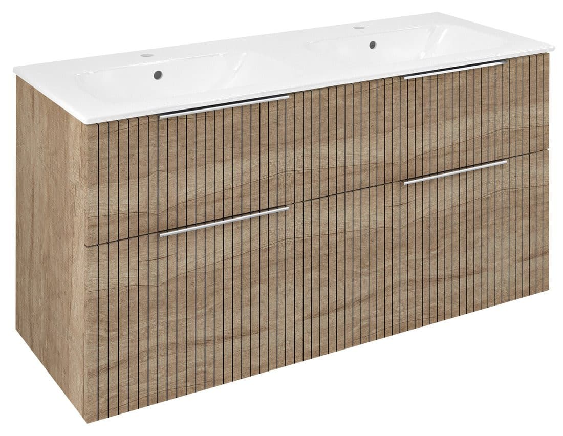 CIRASA szafka umywalkowa z podwójną umywalką 121x66x46cm, dąb alabama strip