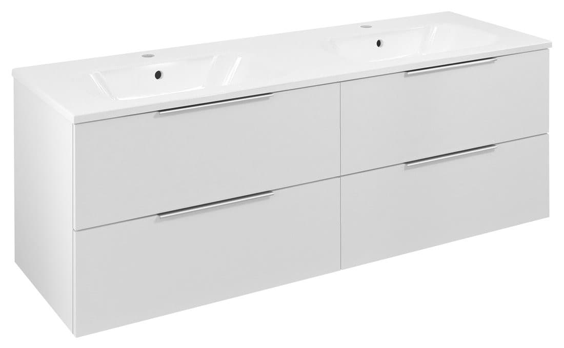 CIRASA szafka umywalkowa z podwójną umywalką 141x54x46cm, biały połysk