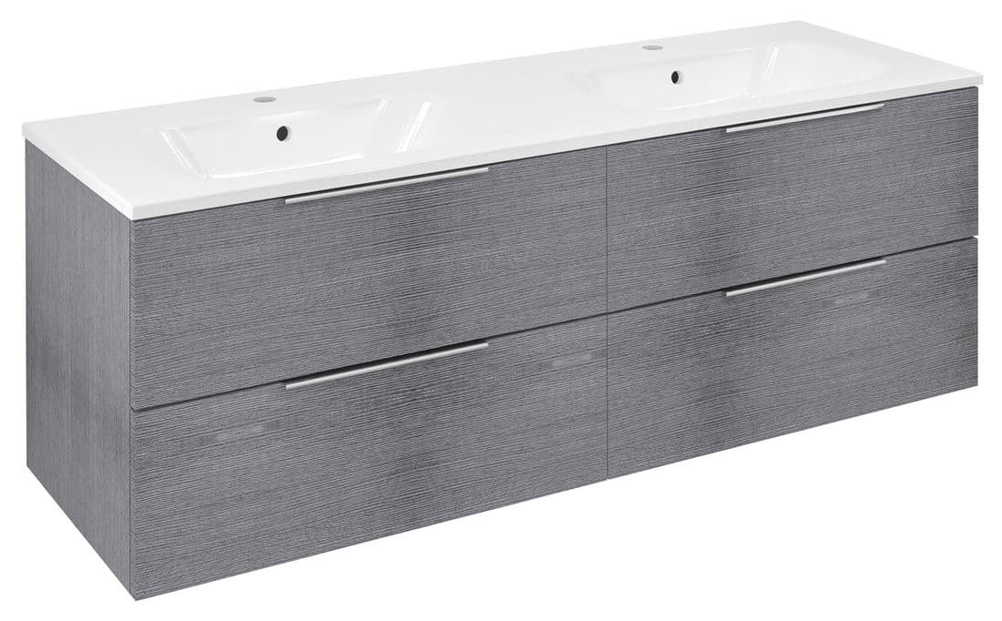 CIRASA szafka umywalkowa z podwójną umywalką 141x54x46cm, srebrny dąb