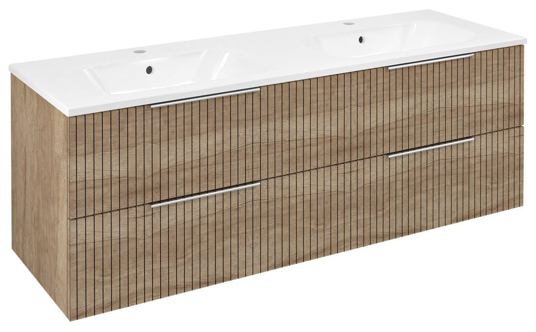 CIRASA szafka umywalkowa z podwójną umywalką 141x54x46cm, dąb alabama strip