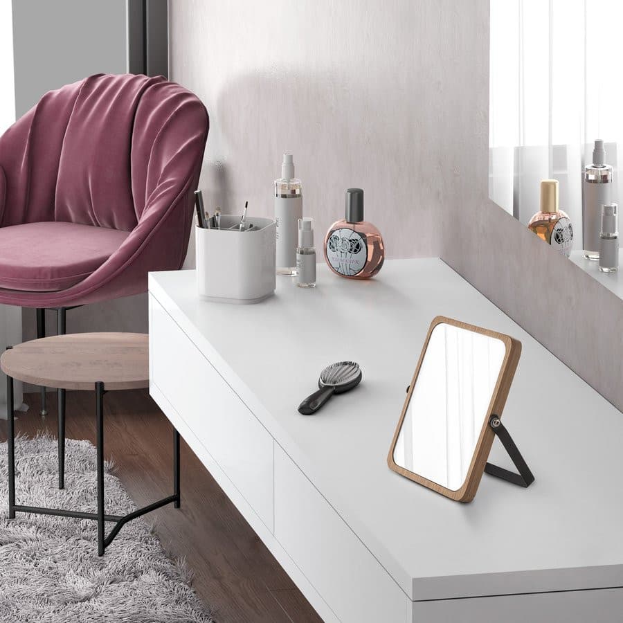 MIDORI lusterko kosmetyczne stojące, 162x185mm, dwustronne, czarny/bambus