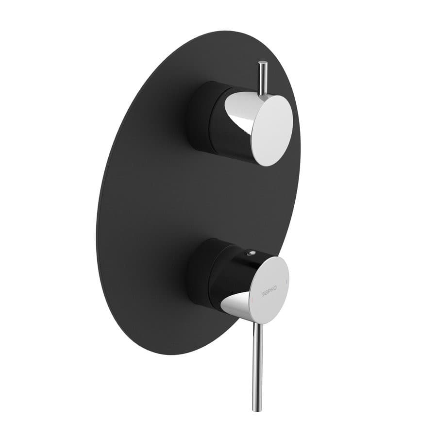 ULTRAMIX bateria prysznicowa podtynkowa, 3 wyjścia, obrotowy przełącznik, czarny mat/chrom