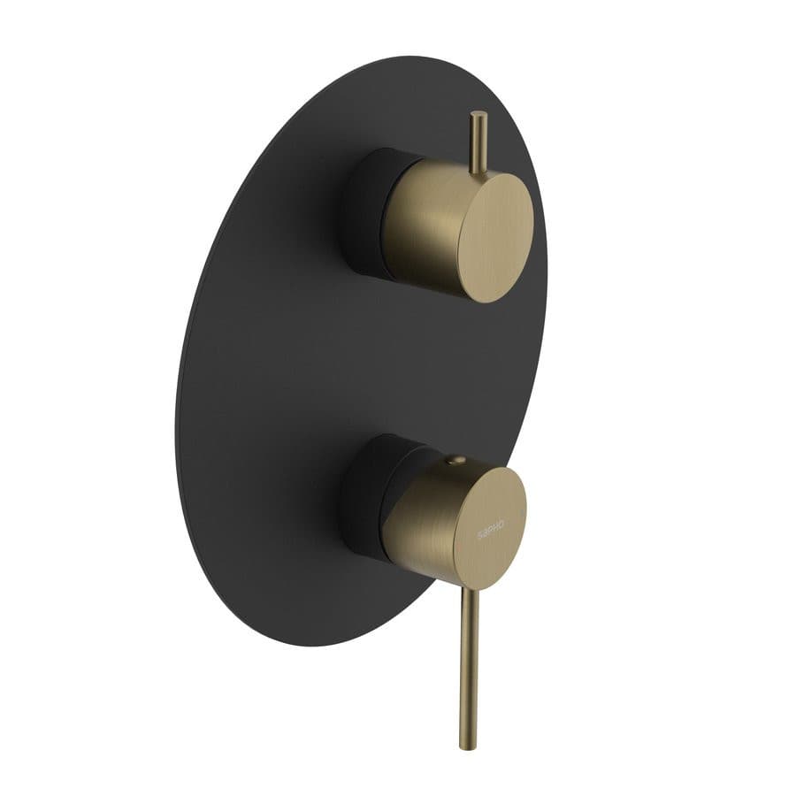 ULTRAMIX bateria prysznicowa podtynkowa, 3 wyjścia, obrotowy przełącznik, czarny matzłoto mat