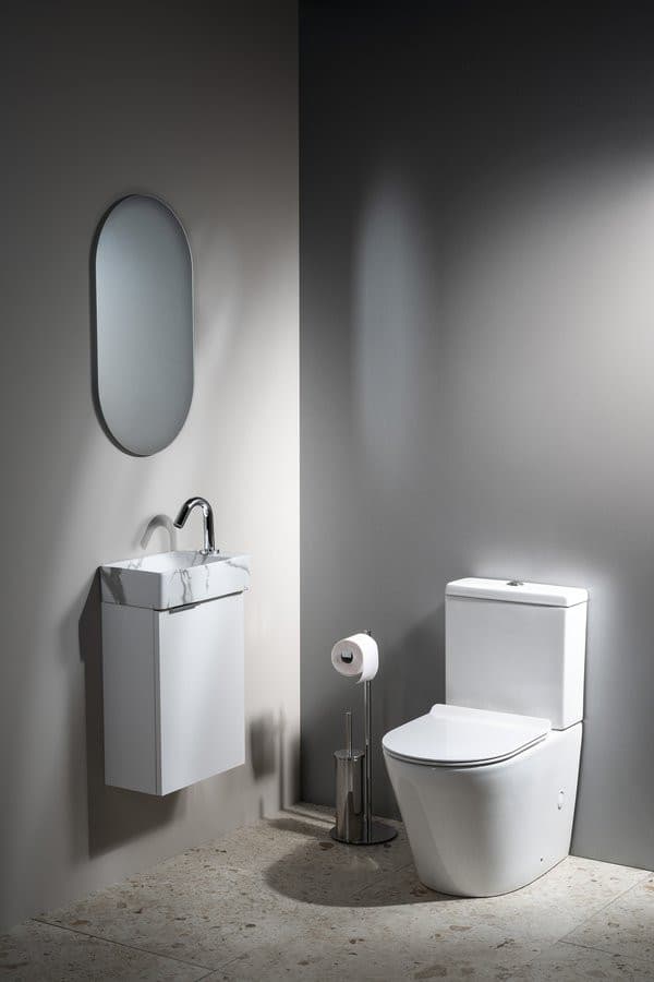 MARGITHA umywalka ceramiczna 38x22cm, otwór na baterię po prawej stronie, carrara