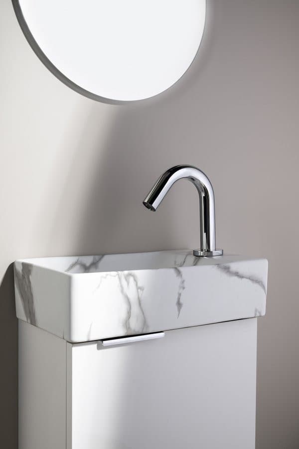 MARGITHA umywalka ceramiczna 38x22cm, otwór na baterię po prawej stronie, carrara