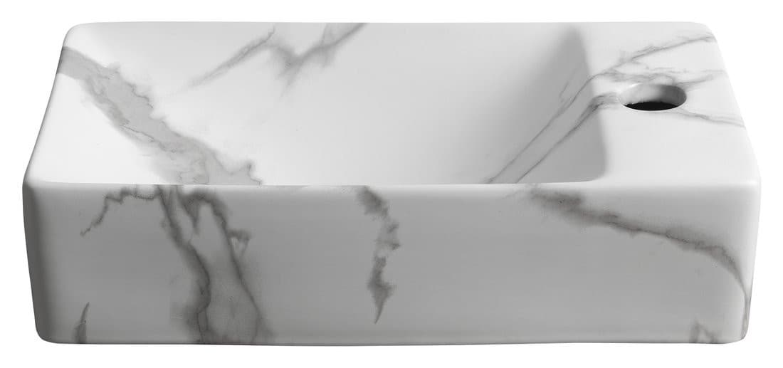 MARGITHA umywalka ceramiczna 38x22cm, otwór na baterię po prawej stronie, carrara