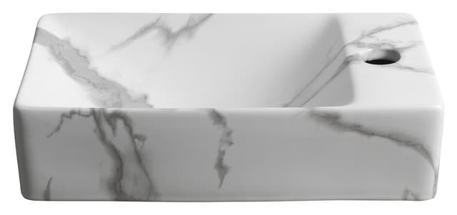 MARGITHA umywalka ceramiczna 38x22cm, otwór na baterię po prawej stronie, carrara