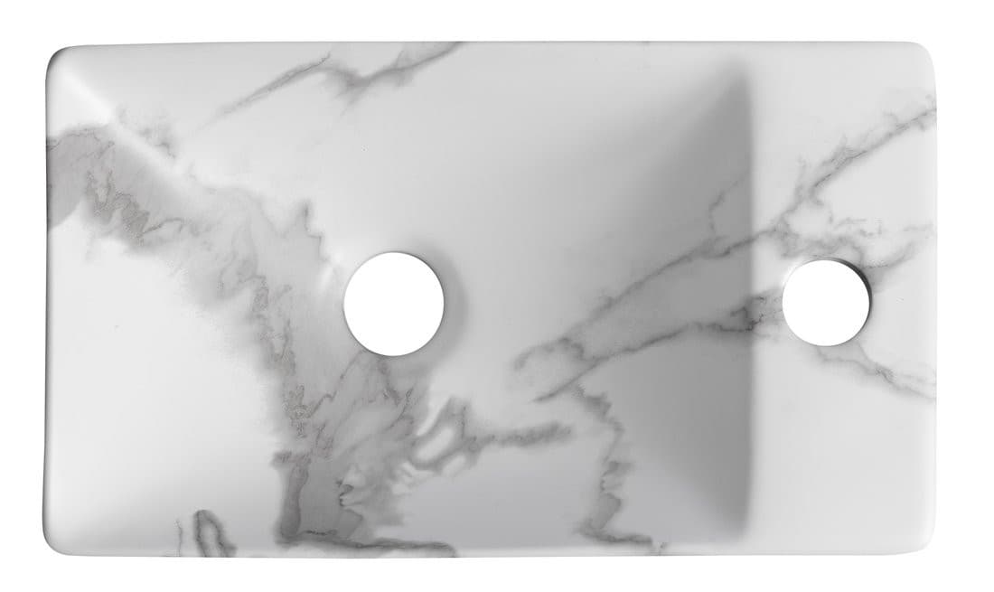 MARGITHA umywalka ceramiczna 38x22cm, otwór na baterię po prawej stronie, carrara