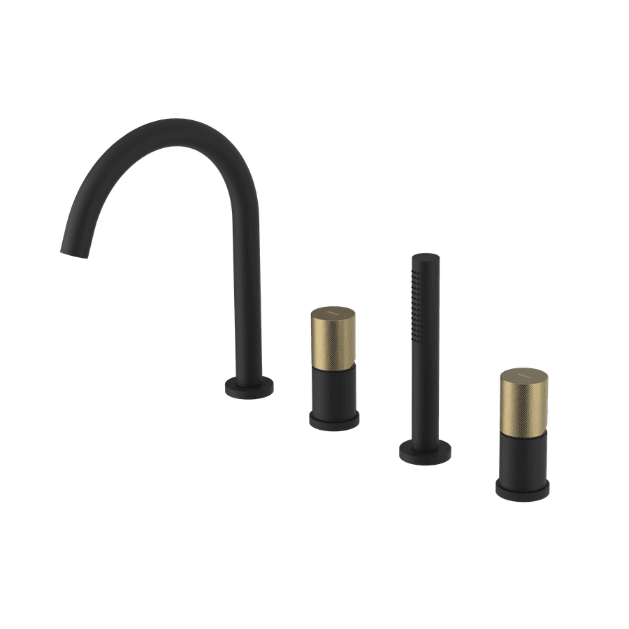 ULTRATAP 4-otworowa bateria wannowa na brzeg wanny, czarny mat/złoto mat