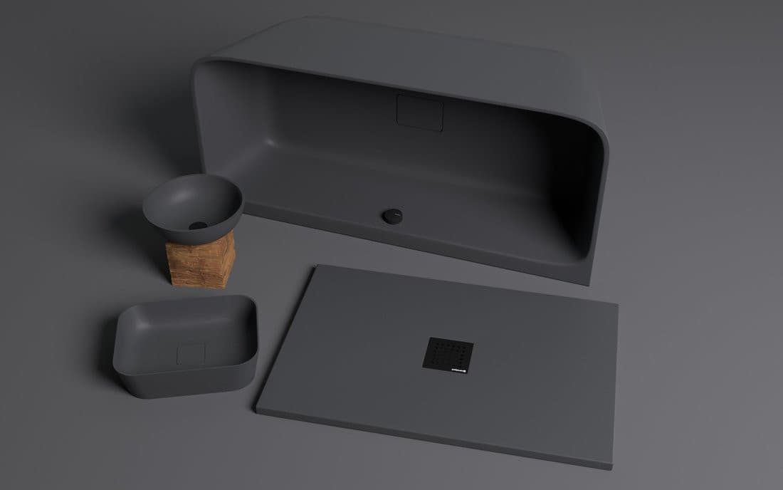 BANERA SQUARE umywalka kompozytowa nablatowa, 50x36cm, antracyt mat