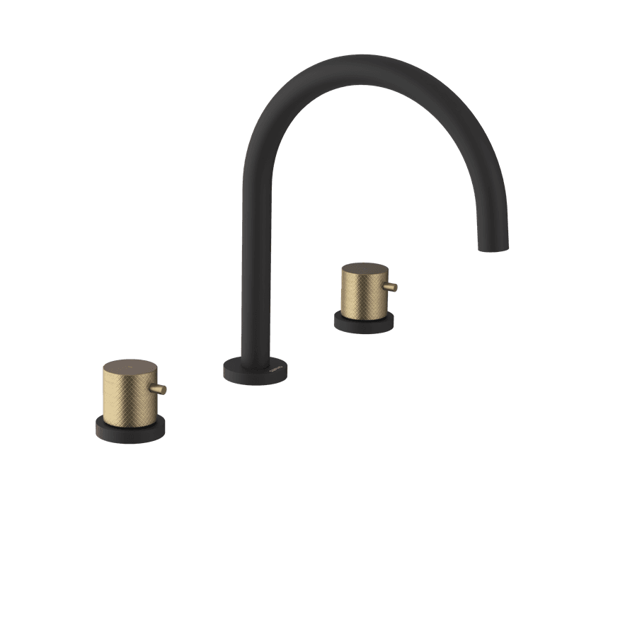 ULTRASAN bateria umywalkowa 3-elementowa, czarny mat/złoty mat