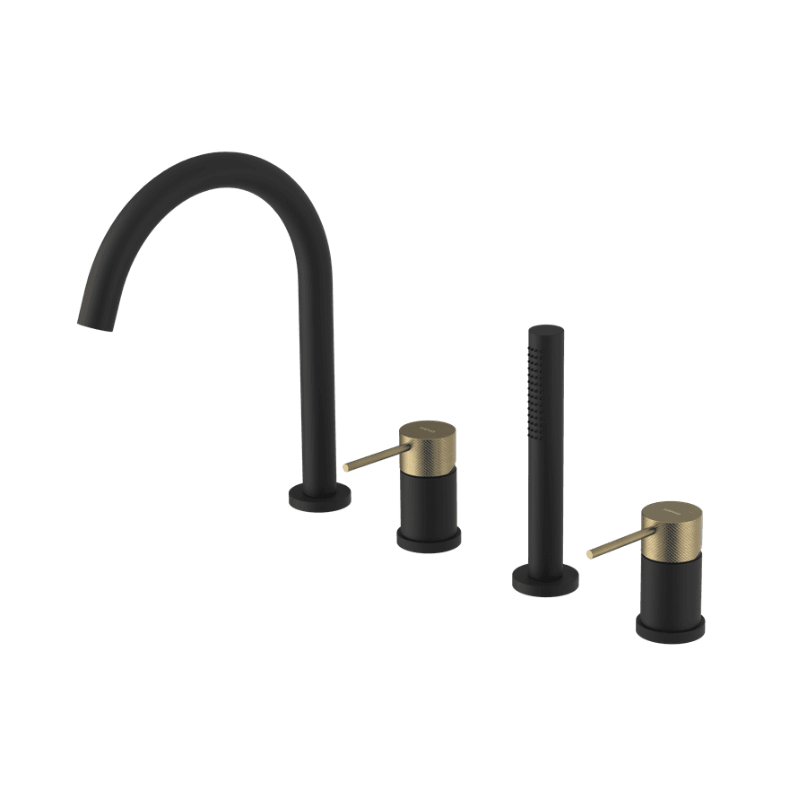 ULTRASAN bateria na brzeg wanny, 4-elementowa, czarny mat/złoty mat