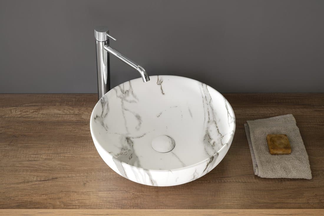 RONDANE umywalka ceramiczna nablatowa średnica 41cm, bianco carrara