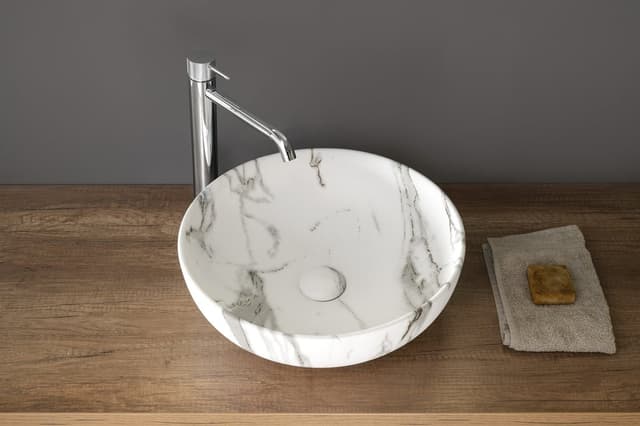 RONDANE umywalka ceramiczna nablatowa średnica 41cm, bianco carrara