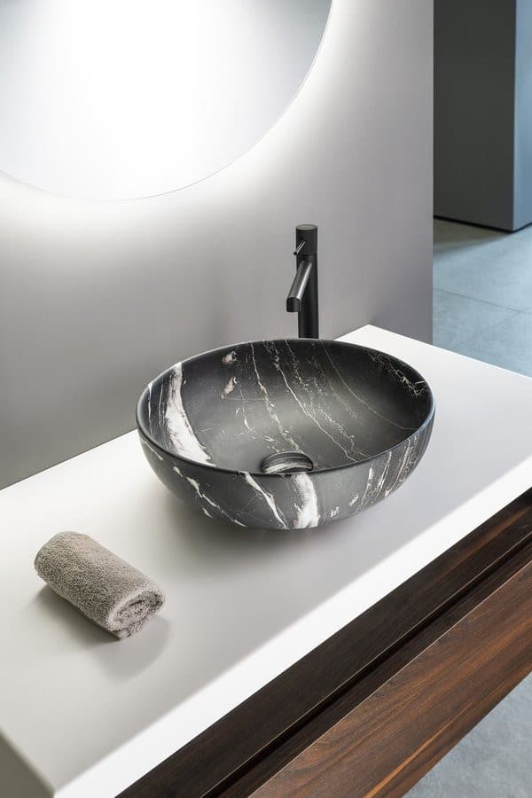 RONDANE umywalka ceramiczna nablatowa średnica 41cm, carnico marmor