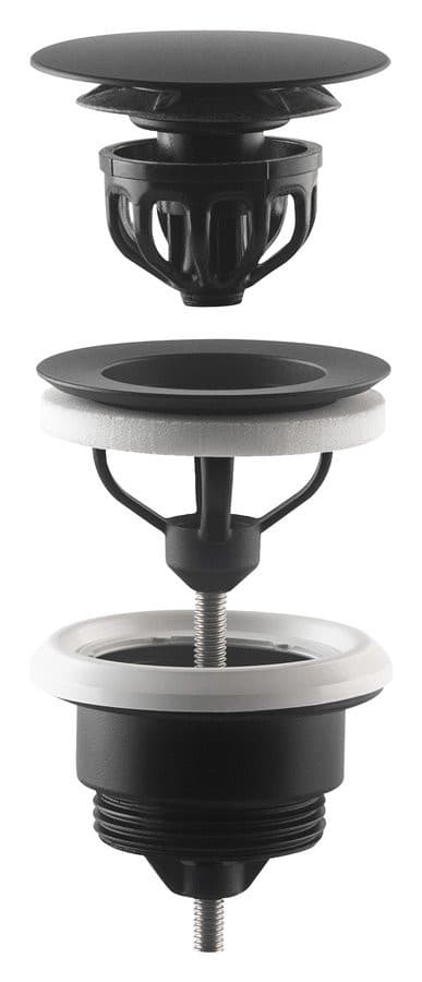 Odpływ umywalkowy 5/4”, klik-klak, duży korek, 10-45mm, czarny mat