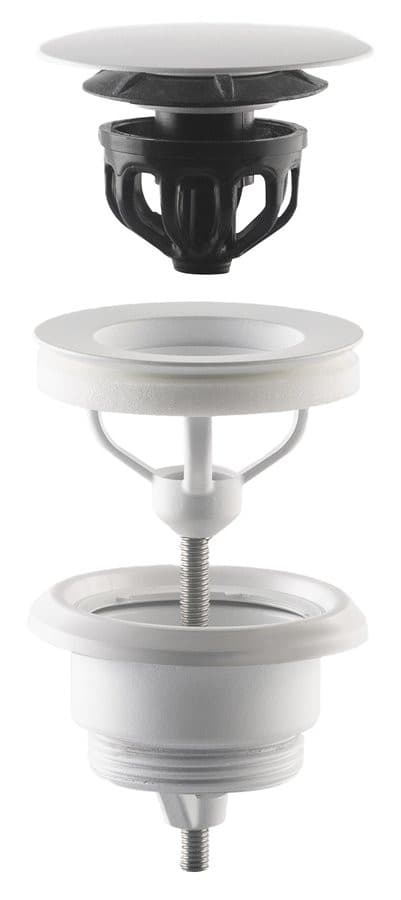 Odpływ umywalkowy 5/4”, klik-klak, duży korek, 10-45mm, biały mat