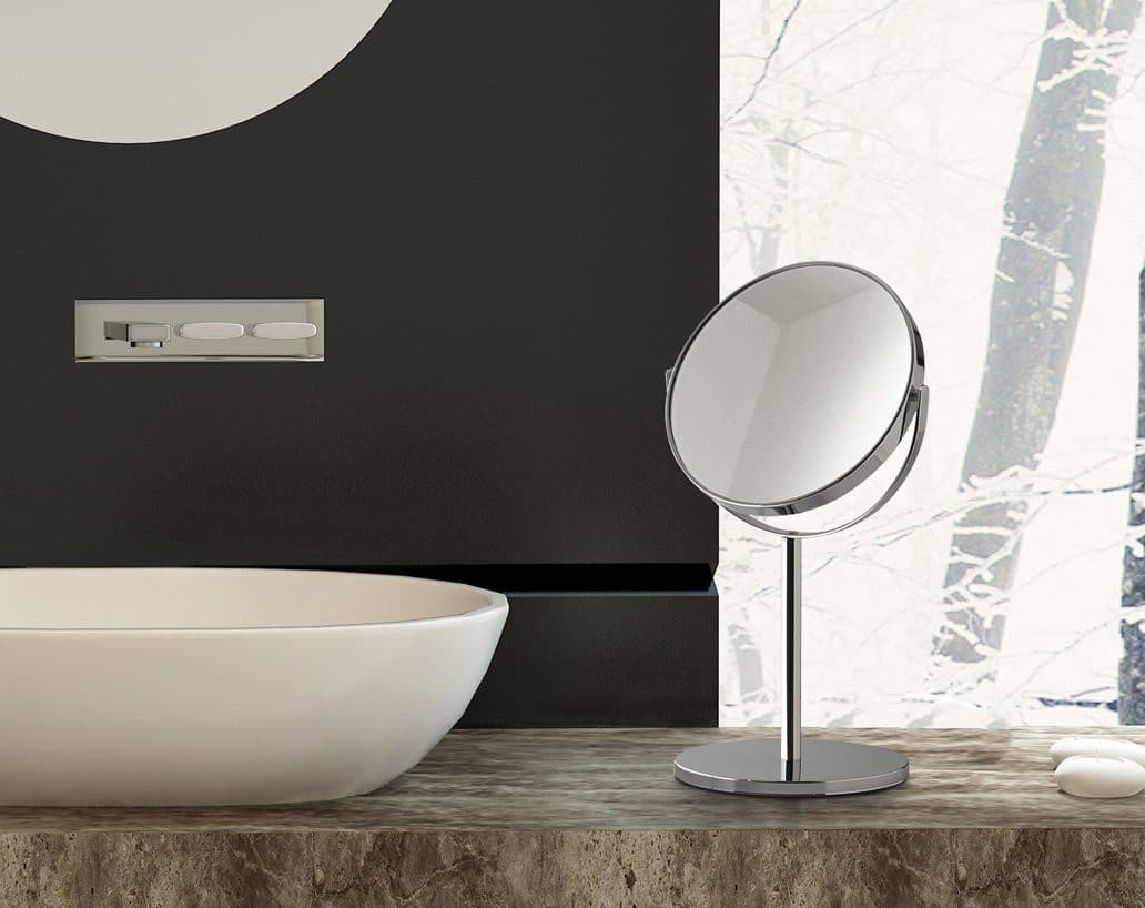 ANNA lusterko kosmetyczne stojące, średnica 163mm, dwustronne, czarny mat