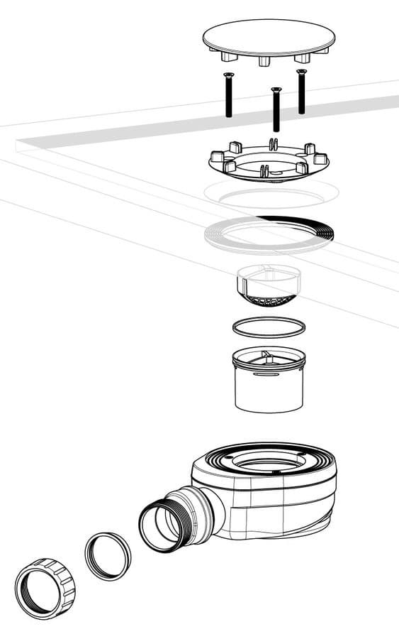 Syfon do brodzików, średnica 90mm, DN40, niski, korek stal nierdzewna polerowana