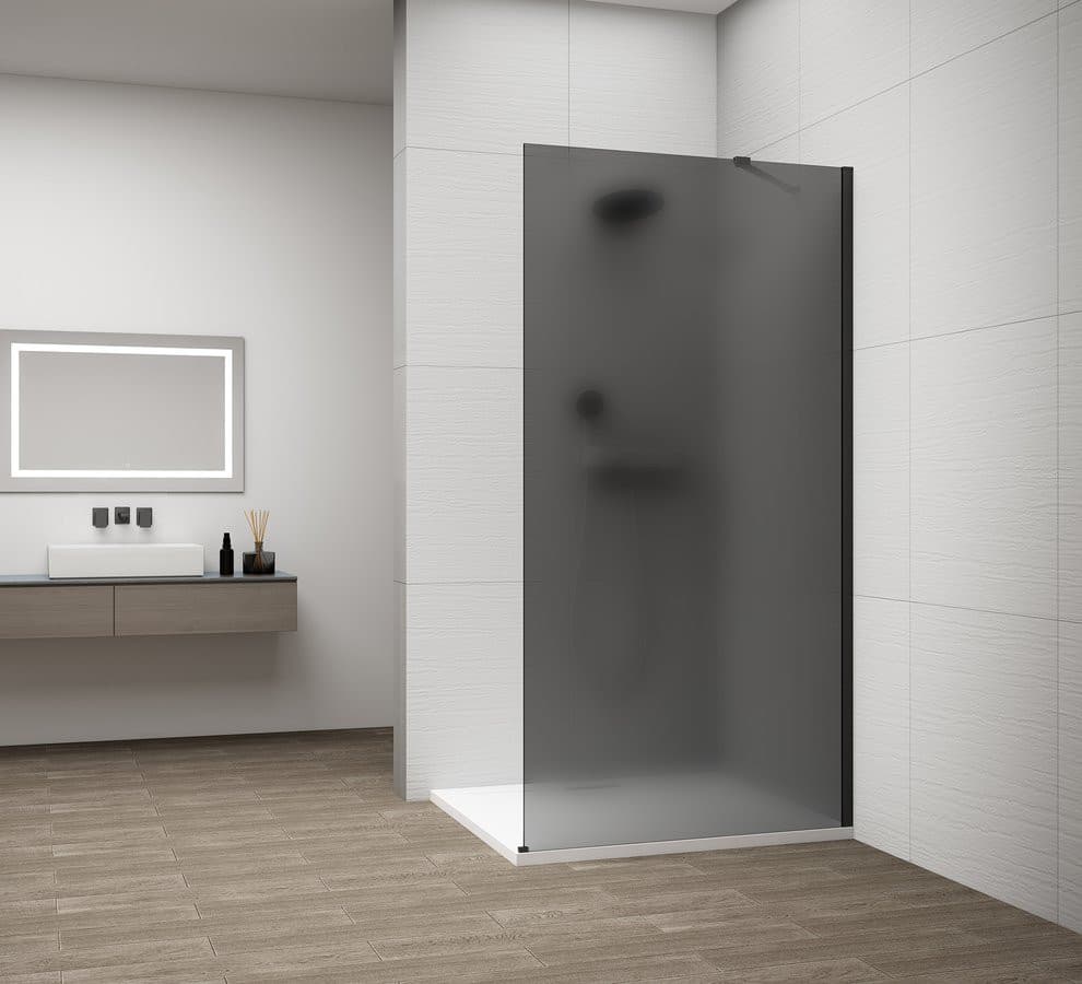 ESCA BLACK MATT jednoczęściowa kabina przysznicowa Walk-In, montaż przy ścianie, szkło mat dymione, 900 mm