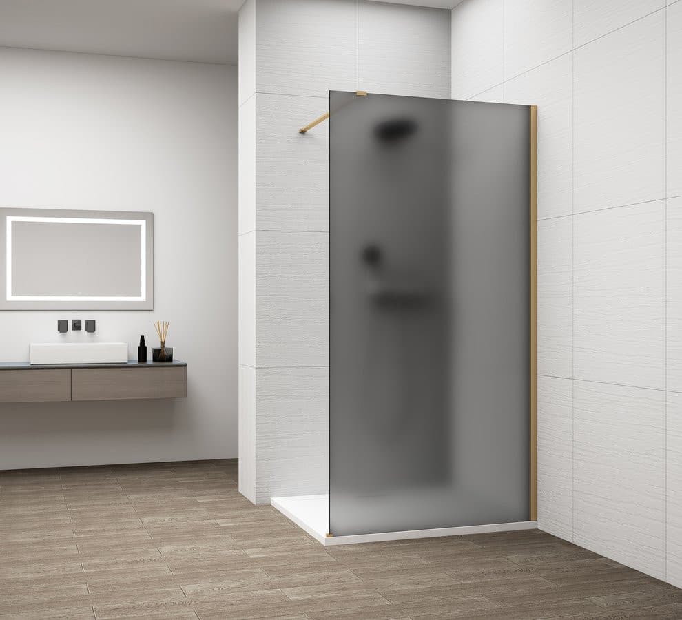 ESCA GOLD MATT jednoczęściowa kabina przysznicowa Walk-In, montaż przy ścianie, szkło mat dymione, 900 mm