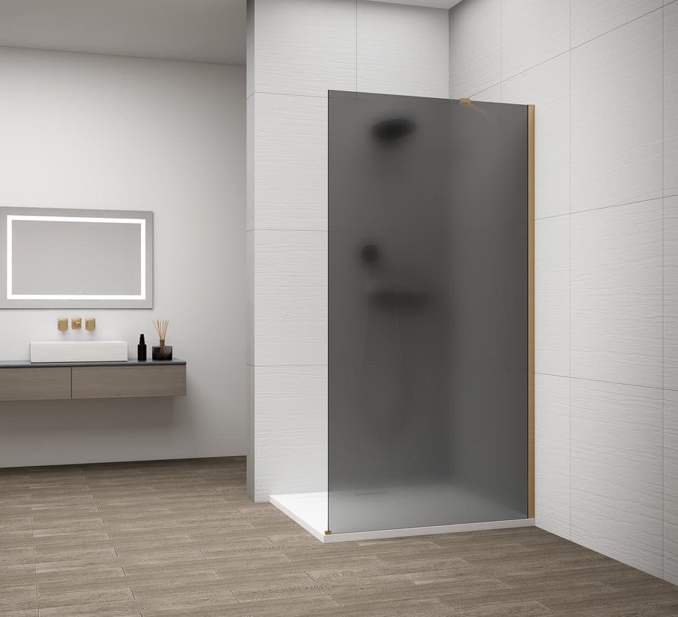 ESCA GOLD MATT jednoczęściowa kabina przysznicowa Walk-In, montaż przy ścianie, szkło mat dymione, 1100 mm