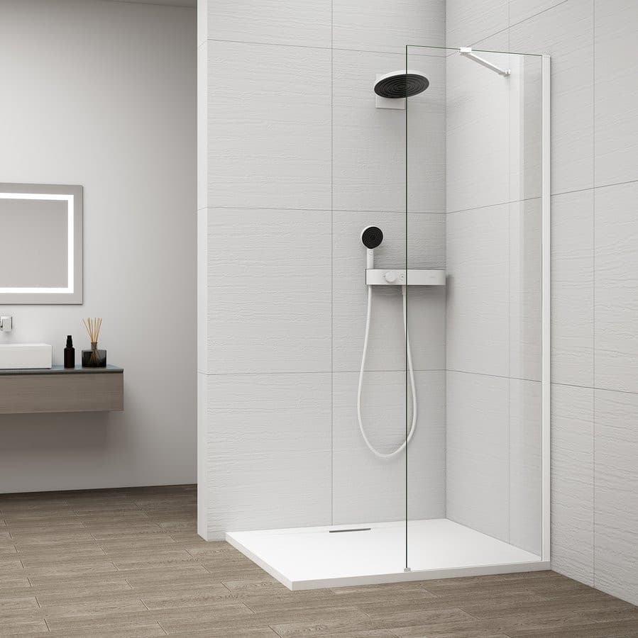 ESCA WHITE MATT jednoczęściowa kabina przysznicowa Walk-In, montaż przy ścianie, szkło czyste, 400 mm