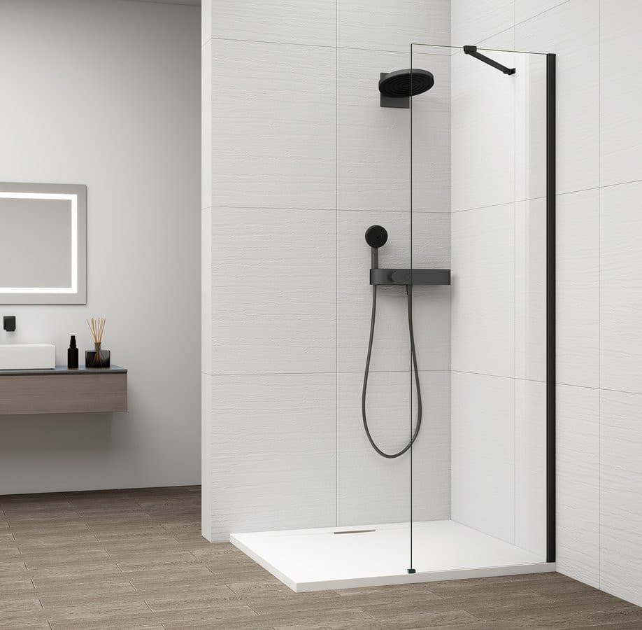 ESCA BLACK MATT jednoczęściowa kabina przysznicowa Walk-In, montaż przy ścianie, szkło czyste, 500 mm