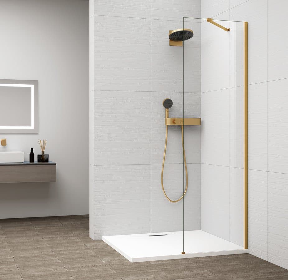 ESCA GOLD MATT jednoczęściowa kabina przysznicowa Walk-In, montaż przy ścianie, szkło czyste, 500 mm