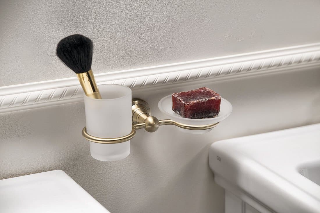 DIAMOND uchwyt na szczoteczkę z mydelniczką, mleczne szkło, brąz