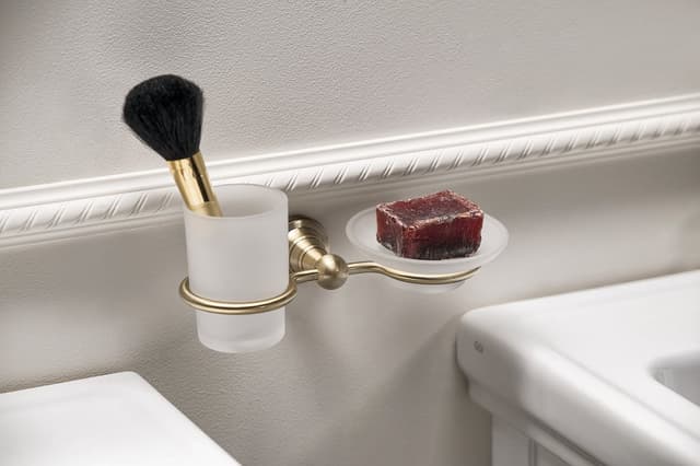 DIAMOND uchwyt na szczoteczkę z mydelniczką, mleczne szkło, brąz