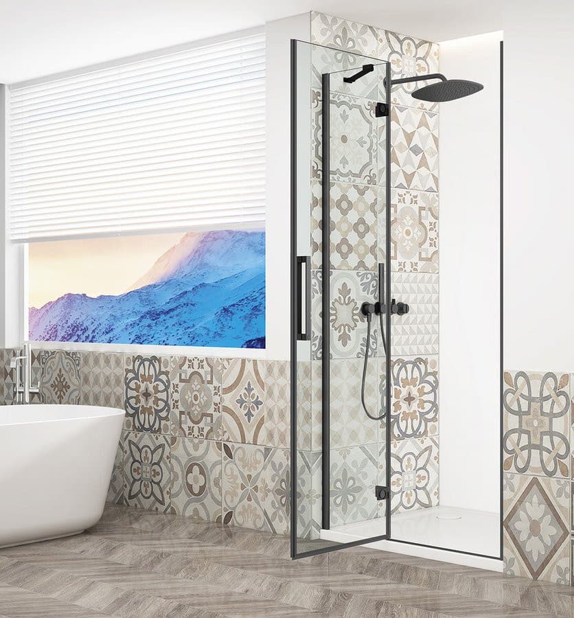 TRINITY BLACK drzwi prysznicowe do wnęki 1100 mm, szkło czyste, lewe