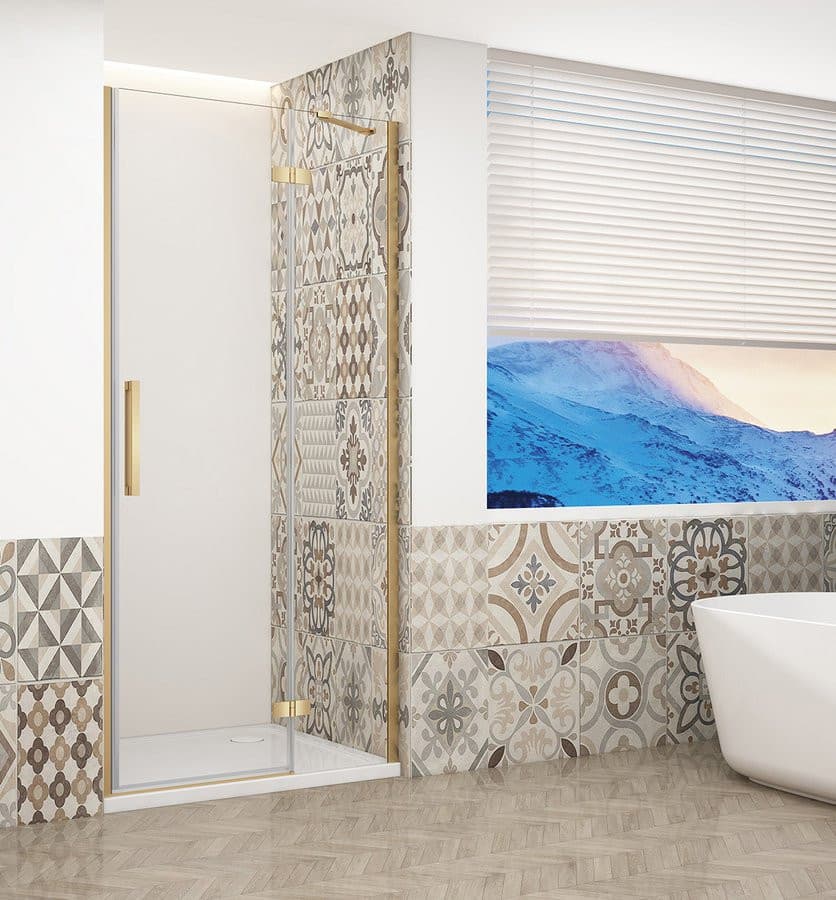 TRINITY GOLD MATT drzwi prysznicowe do wnęki 1100 mm, szkło czyste, prawe