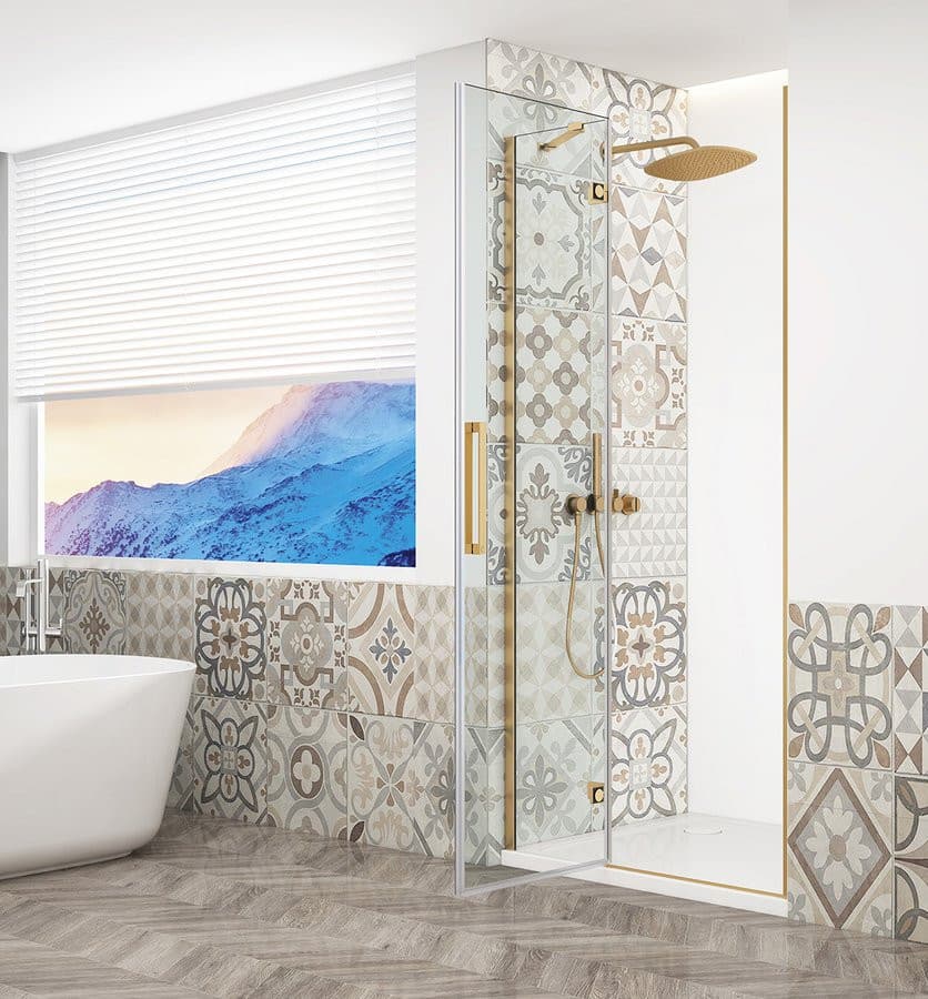 TRINITY GOLD MATT drzwi prysznicowe do wnęki 800 mm, szkło czyste, lewe