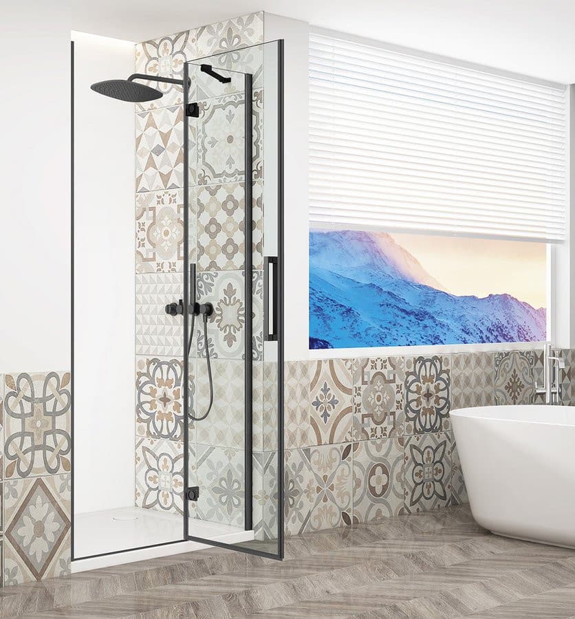 TRINITY BLACK drzwi prysznicowe do wnęki 800 mm, szkło czyste, prawe