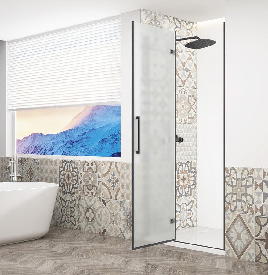 TRINITY BLACK drzwi prysznicowe do wnęki 800 mm, szkło matowe, lewe