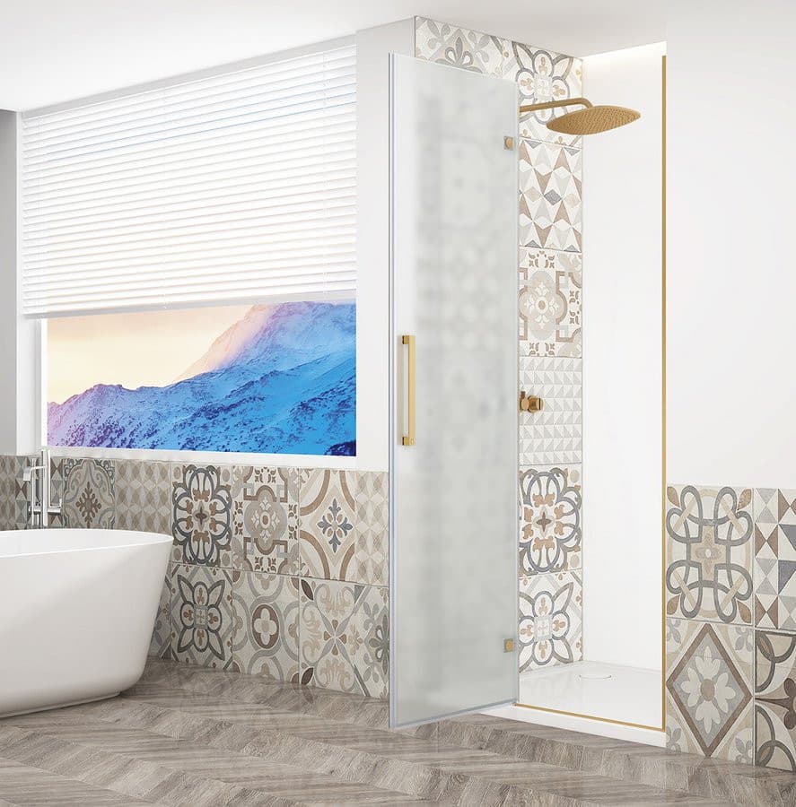 TRINITY GOLD MATT drzwi prysznicowe do wnęki 900 mm, szkło matowe, lewe