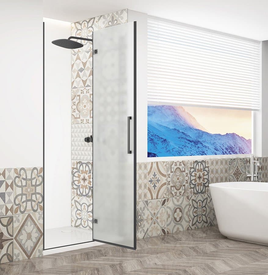 TRINITY BLACK drzwi prysznicowe do wnęki 900 mm, szkło matowe, prawe