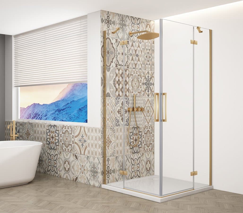 TRINITY GOLD MATT kabina prysznicowa 800x800mm, wejście z rogu, szkło czyste