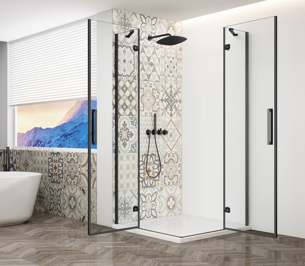 TRINITY BLACK kabina prysznicowa 900x900mm, wejście z rogu, szkło czyste