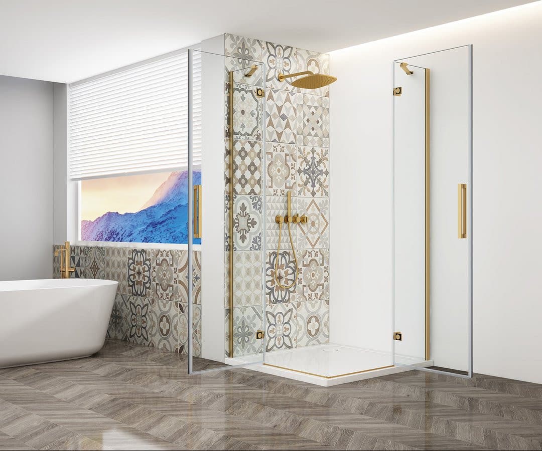 TRINITY GOLD MATT kabina prysznicowa 900x900mm, wejście z rogu, szkło czyste