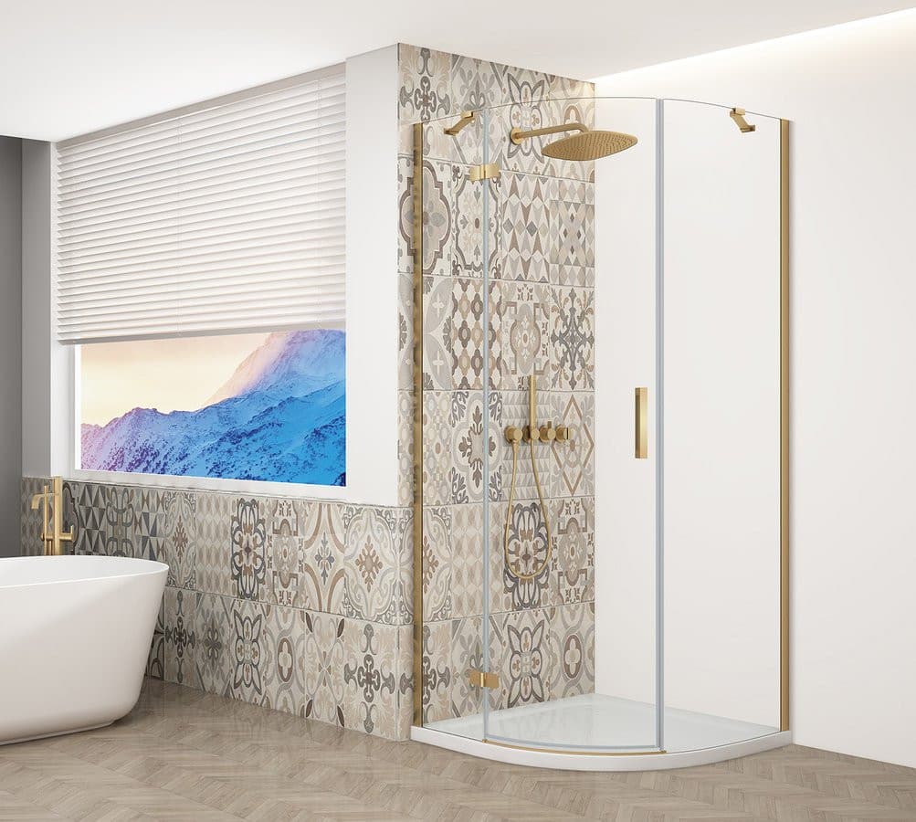 TRINITY GOLD MATT kabina prysznicowa półokrągła 900x900mm, szkło czyste, lewa