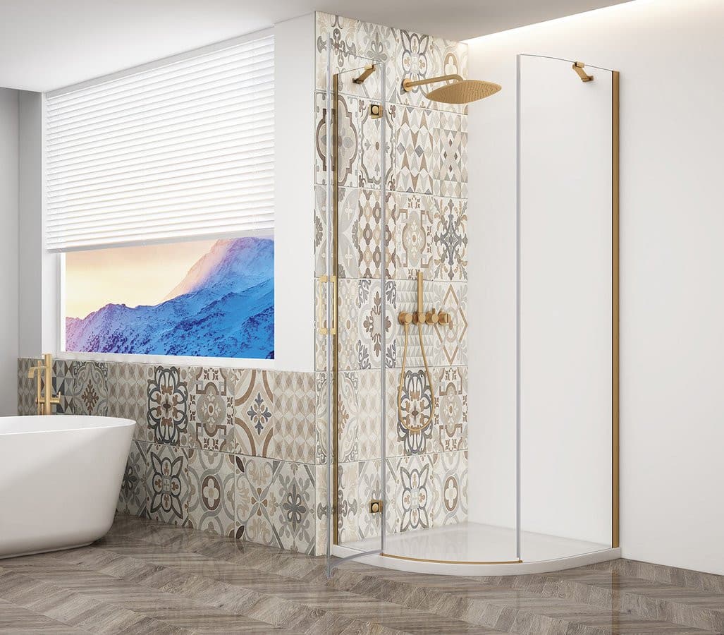 TRINITY GOLD MATT kabina prysznicowa półokrągła 900x900mm, szkło czyste, lewa