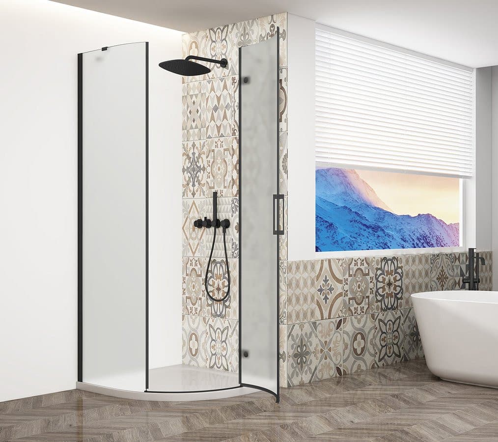 TRINITY BLACK kabina prysznicowa półokrągła 900x900mm, szkło matowe, prawa