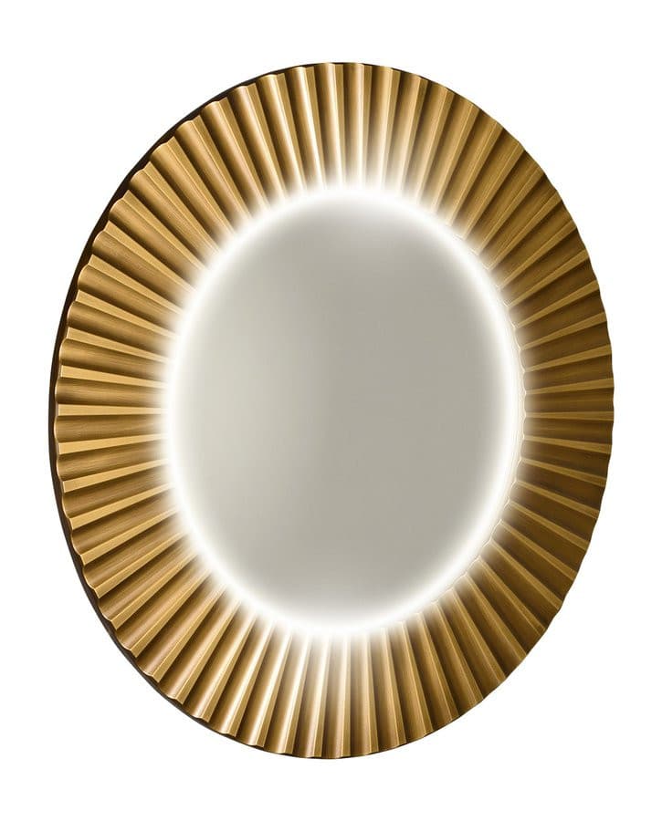 PRIDE okrągłe lustro z oświetleniem LED w ramie średnica 75cm, brąz