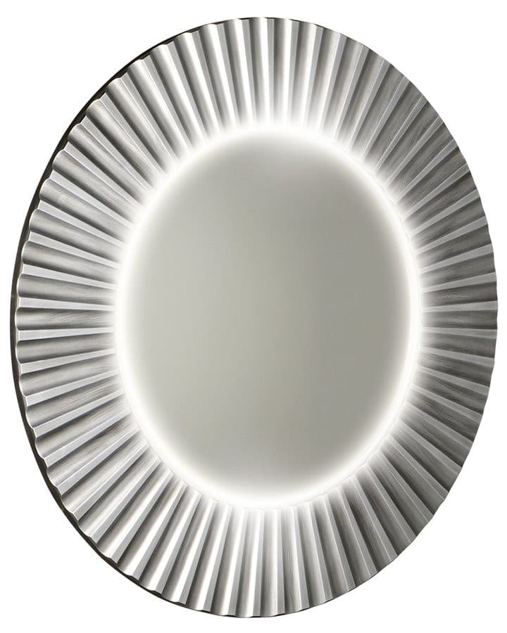 PRIDE okrągłe lustro z oświetleniem LED w ramie średnica 90cm, srebro
