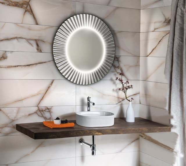 PRIDE okrągłe lustro z oświetleniem LED w ramie średnica 90cm, srebro