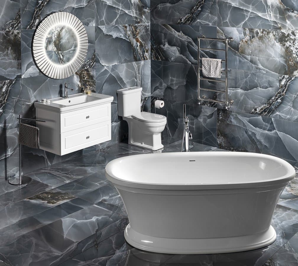 PRIDE okrągłe lustro z oświetleniem LED w ramie średnica 90cm, srebro